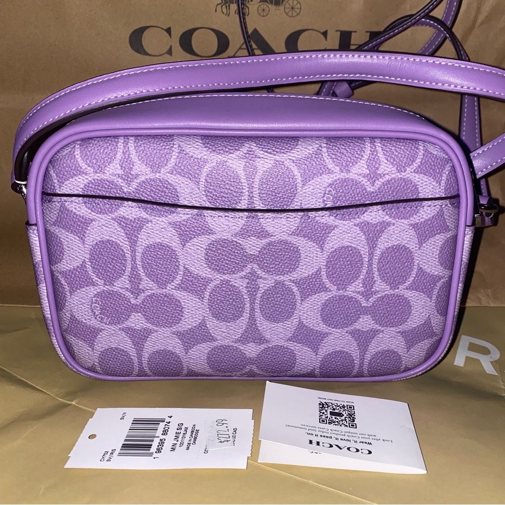 Coach 💜 signature iris mini Jamie Crossbody purse New - Picture 5 of 13
